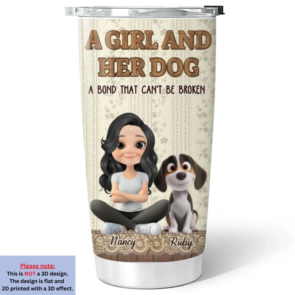 A Vintage Girl And Her Dog - Personalized Custom 3D Effect Tumbler - Image 6