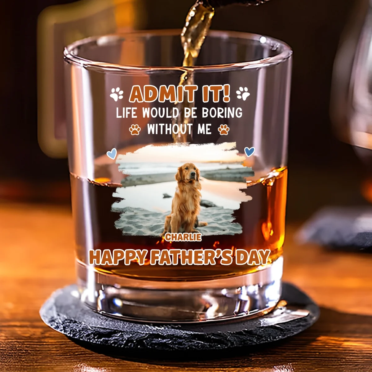 Admit It Crazy Funny Dog Ver Dad Photo - Personalized Custom Whiskey Glass - Image 3