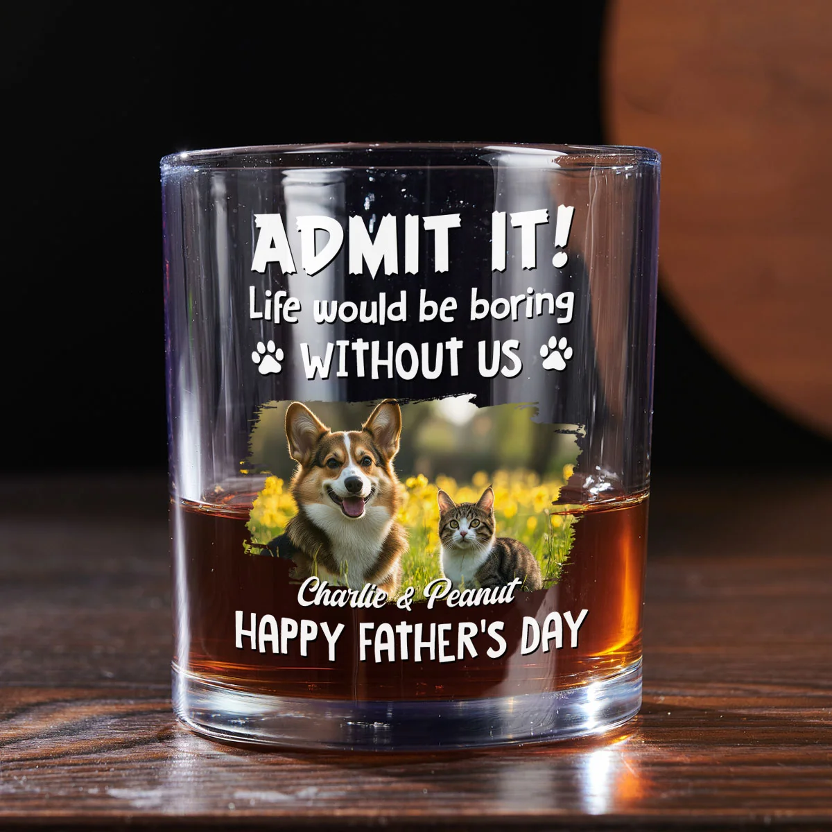 Admit It Dog Dad Loves Me Ver Pet Photo - Personalized Custom Whiskey Glass