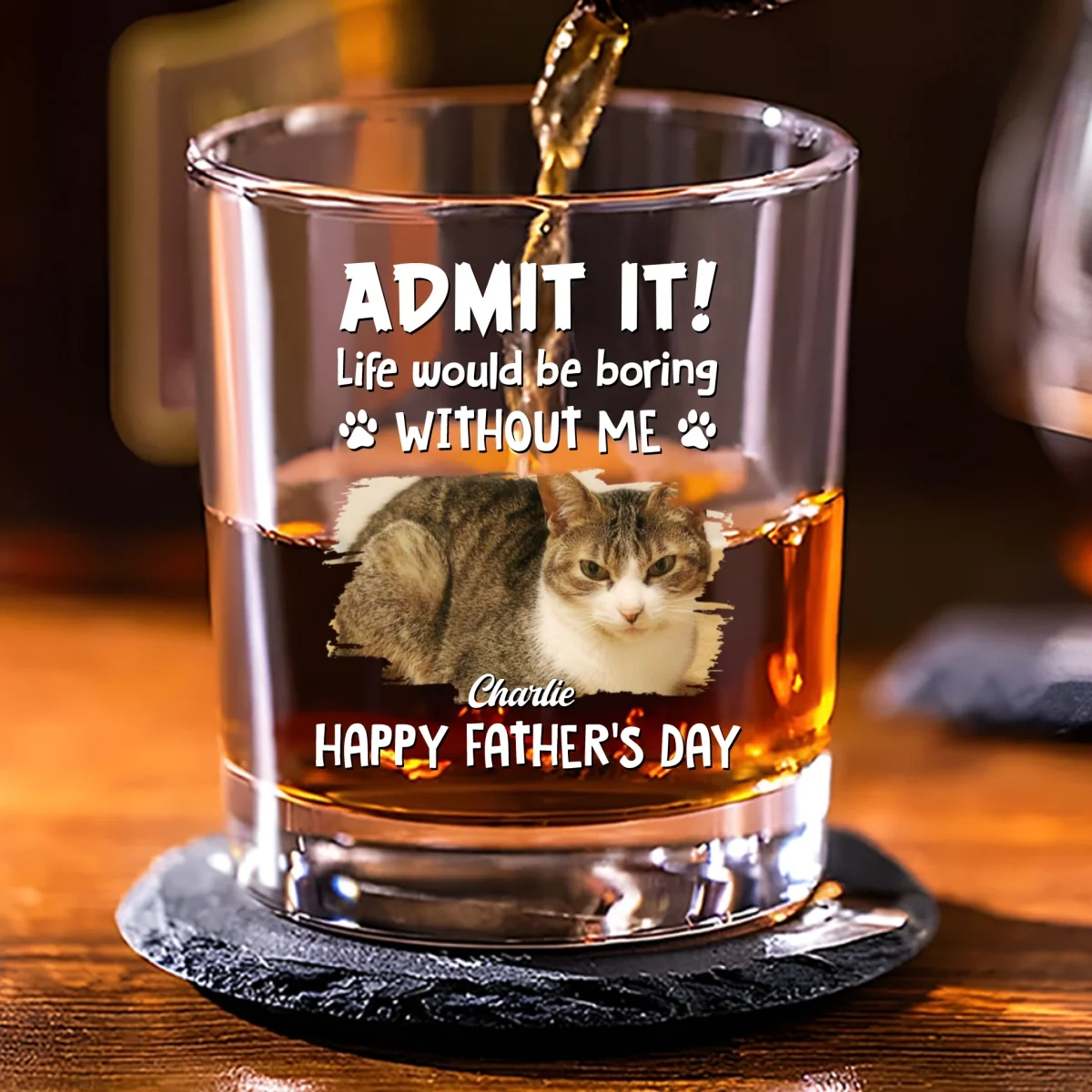 Admit It Dog Dad Loves Me Ver Pet Photo - Personalized Custom Whiskey Glass - Image 3