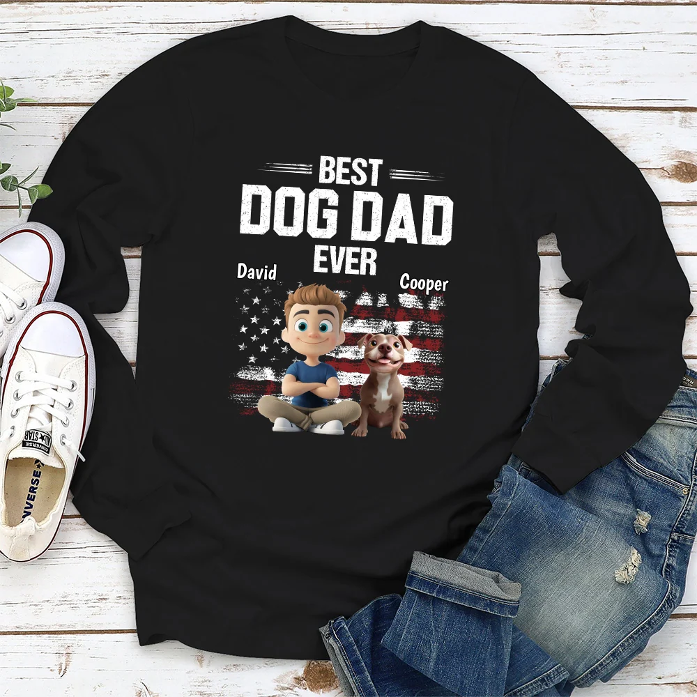 American Dog Dad - Personalized Custom Long Sleeve T-Shirt - Image 2