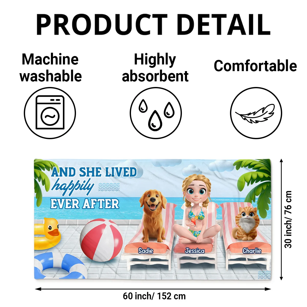 And She Lived Happily Photo - Personalized Custom Beach Towel - Image 4