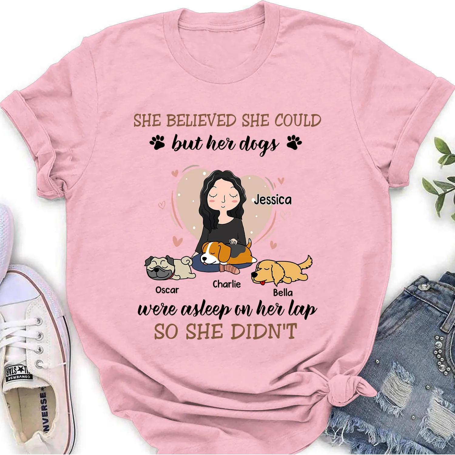Asleep On Her Lap - Personalized Custom Women's T-shirt - Image 4