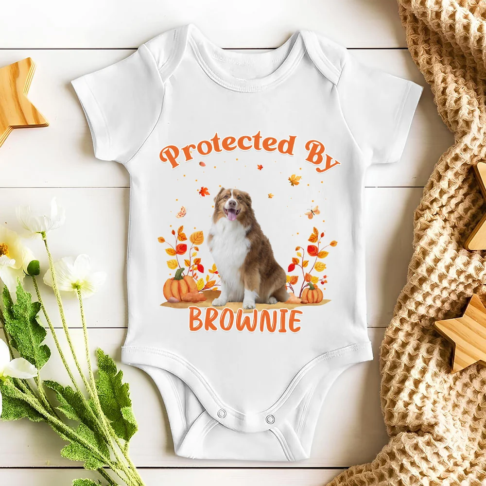 Autumn Dog Baby Photo - Personalized Custom Baby Onesie