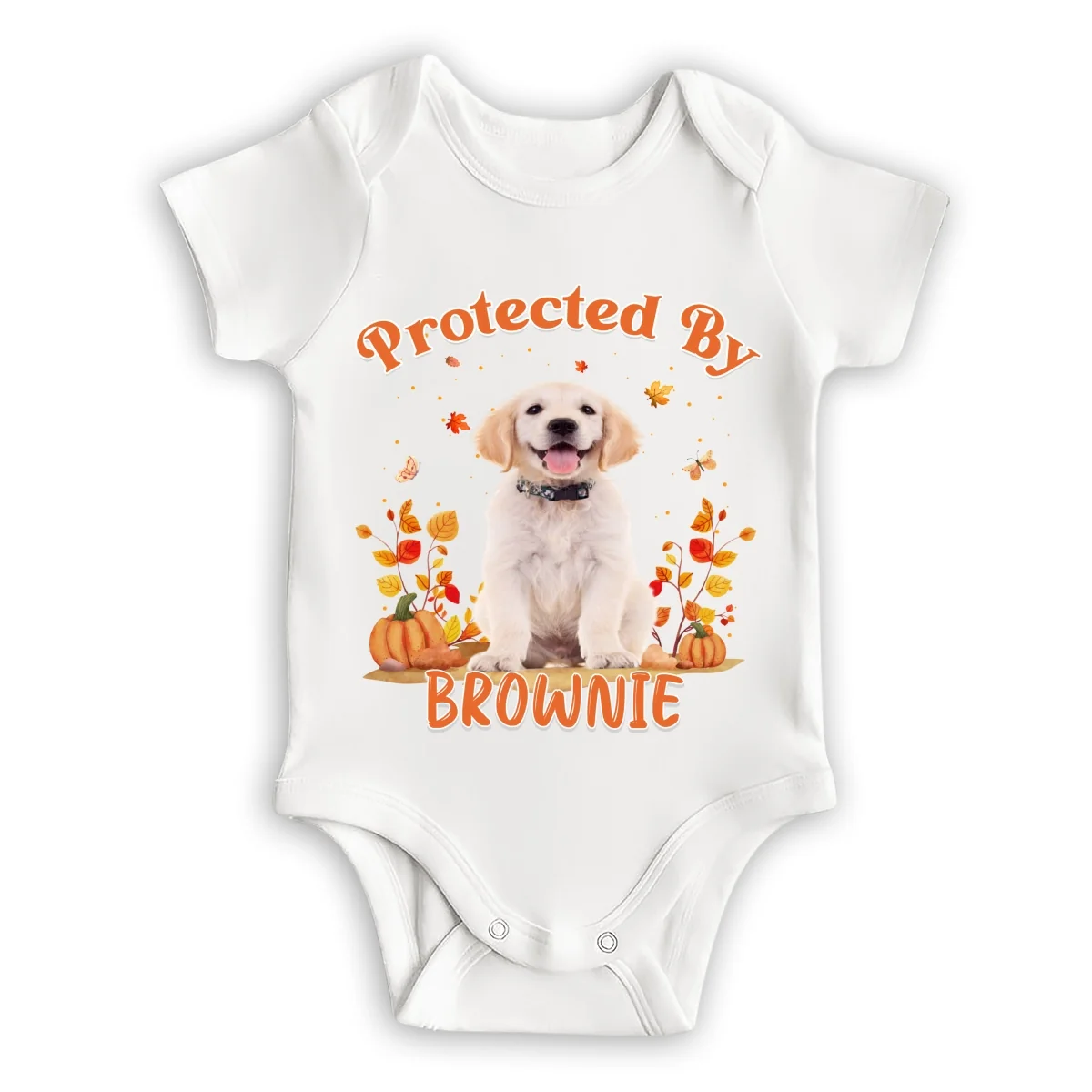 Autumn Dog Baby Photo - Personalized Custom Baby Onesie - Image 4