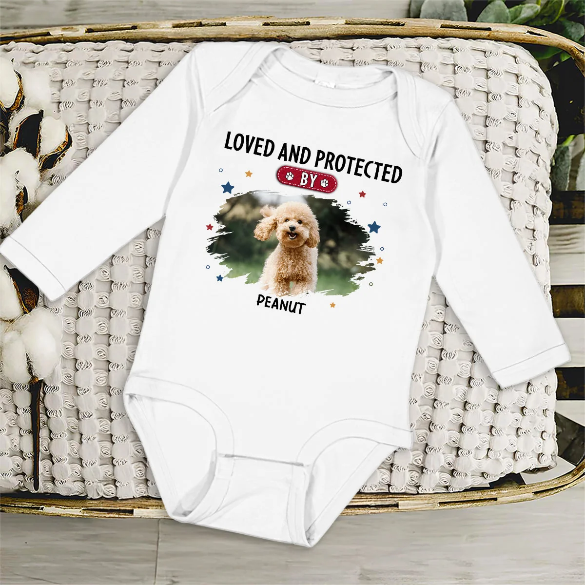 Baby Is Loved And Protected Photo - Personalized Custom Long Sleeve Baby Onesie - Image 2