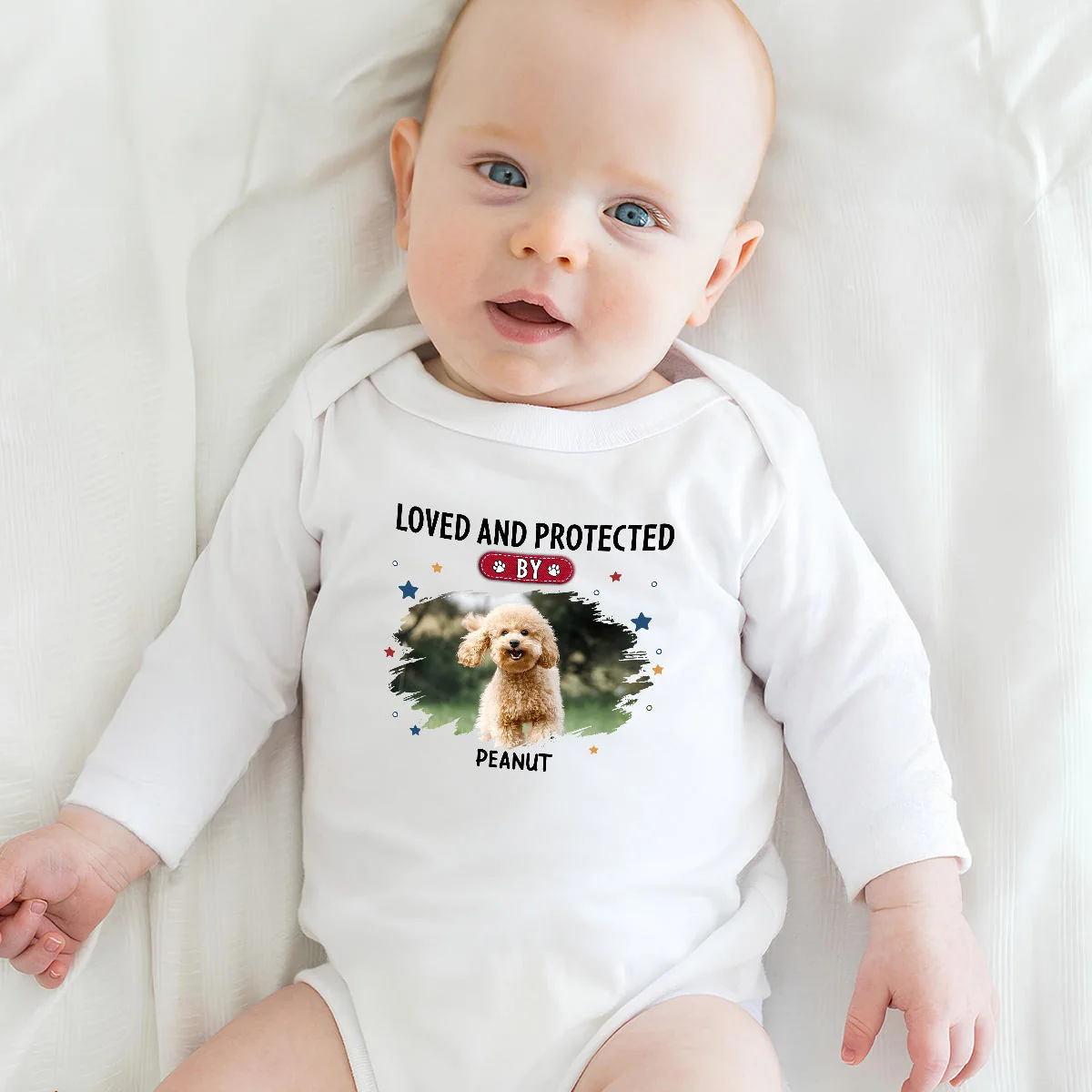Baby Is Loved And Protected Photo - Personalized Custom Long Sleeve Baby Onesie - Image 3