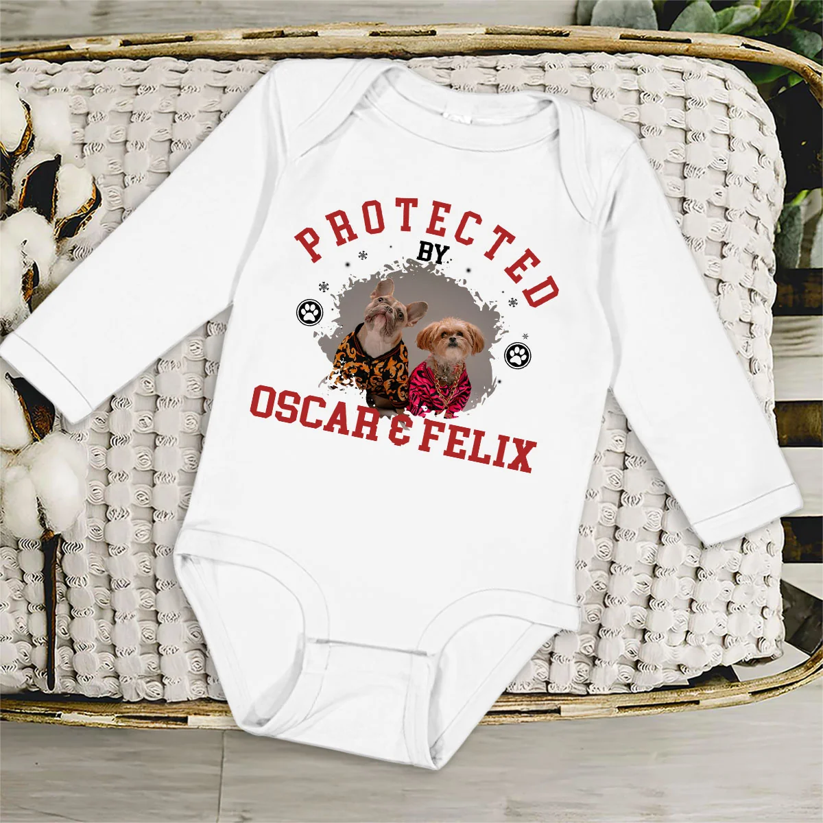 Baby Sleepdog Photo - Personalized Custom Long Sleeve Baby Onesie - Image 3