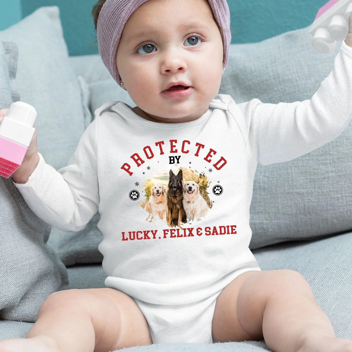 Baby Sleepdog Photo - Personalized Custom Long Sleeve Baby Onesie - Image 5