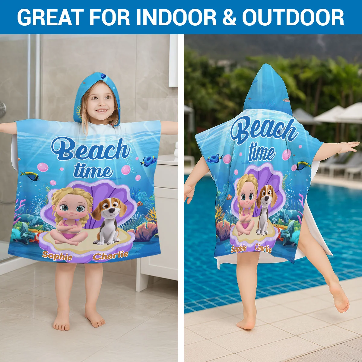 Beach Time - Personalized Custom Hooded Beach Towel - Image 5