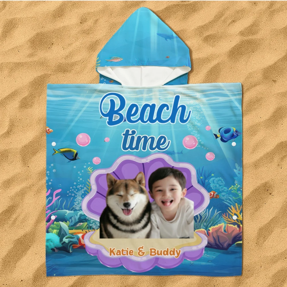 Beach Time Photo - Personalized Custom Hooded Beach Towel - Image 3