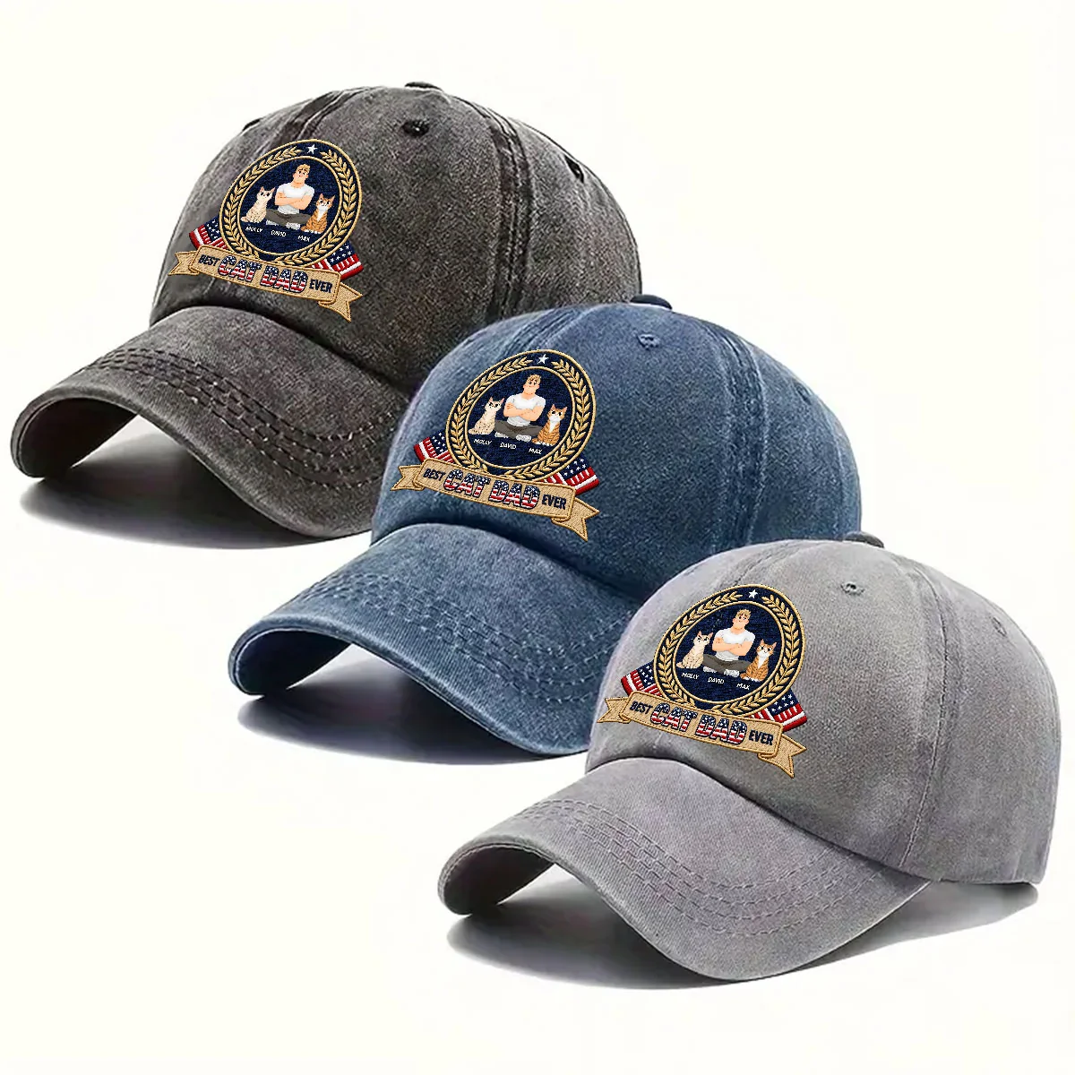 Best Cat Dad Ever - Personalized Custom Vintage Washed Denim Cap - Image 4