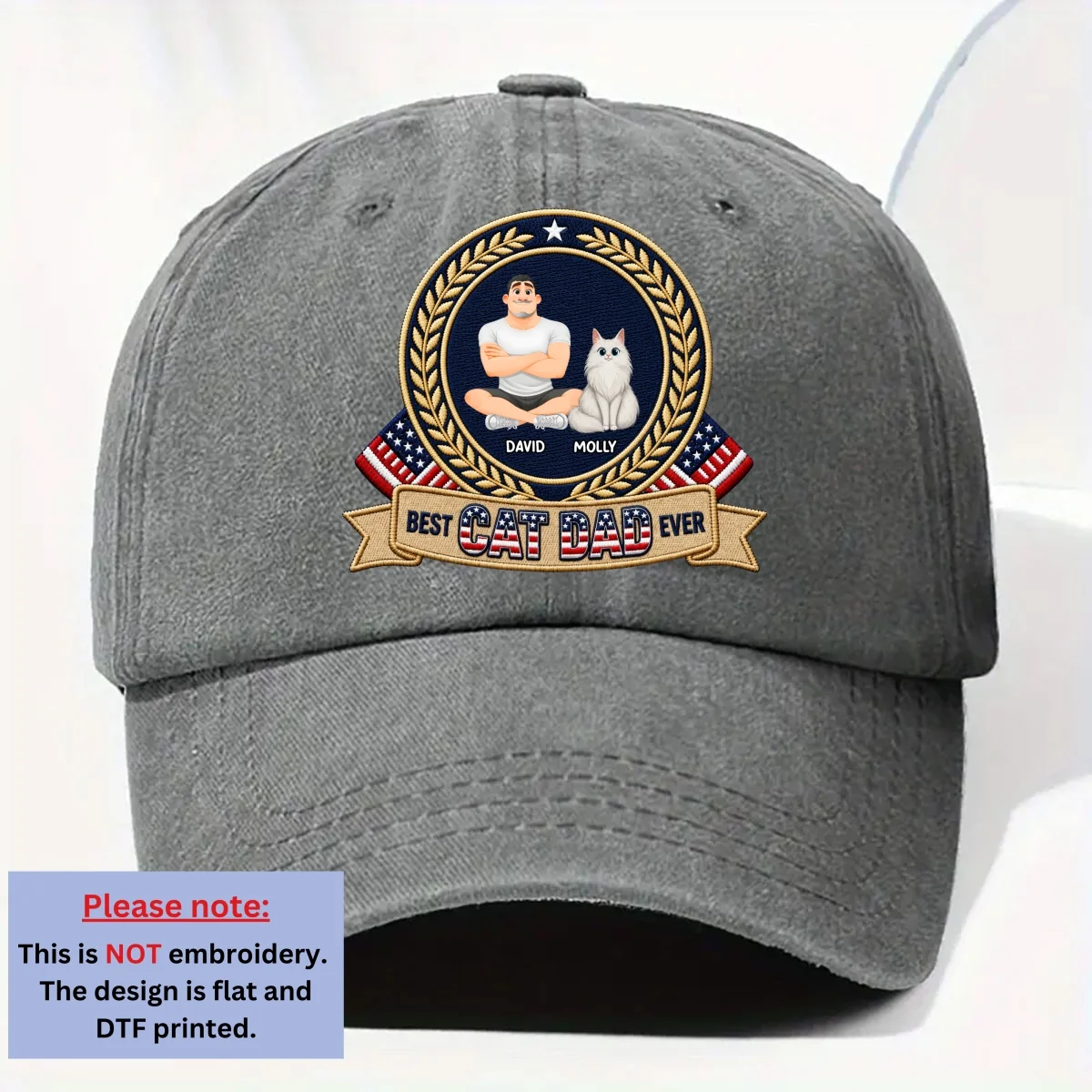 Best Cat Dad Ever - Personalized Custom Vintage Washed Denim Cap - Image 7