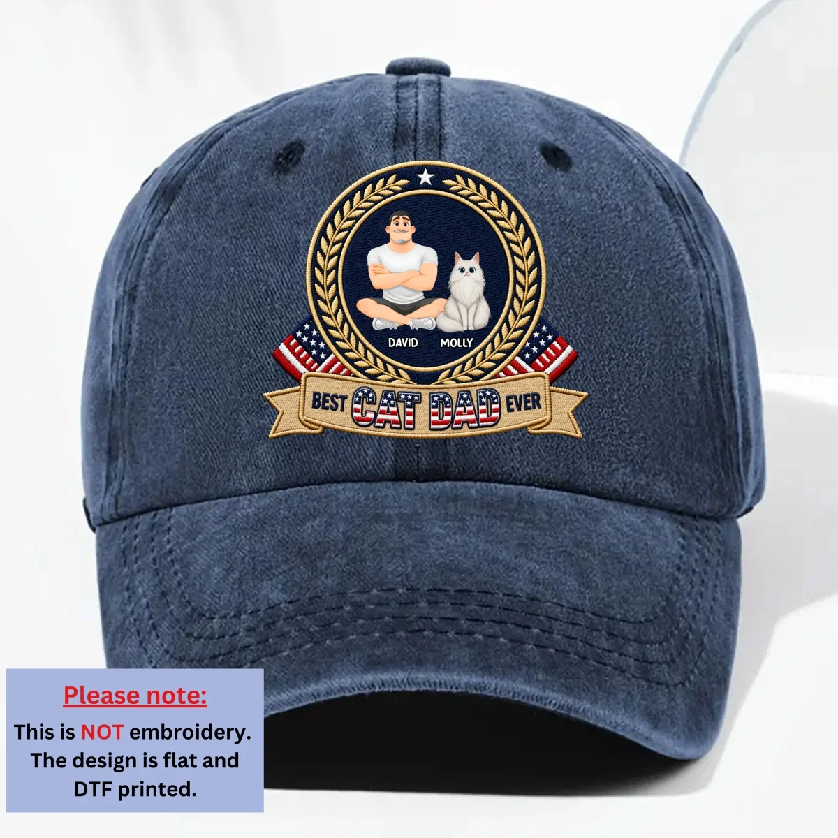 Best Cat Dad Ever - Personalized Custom Vintage Washed Denim Cap - Image 8