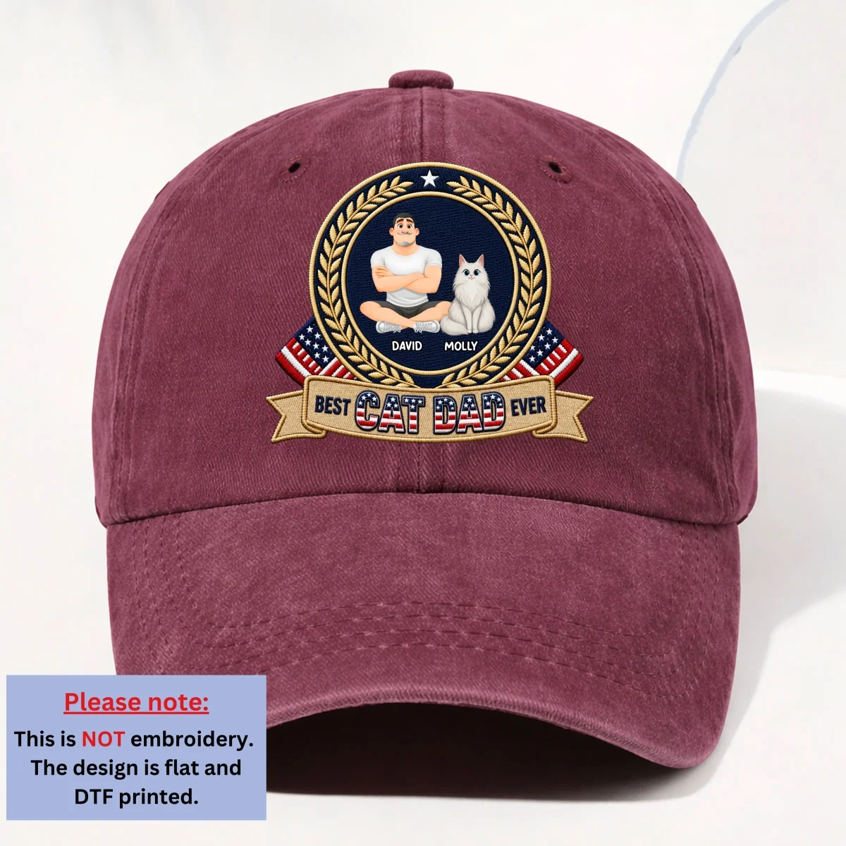 Best Cat Dad Ever - Personalized Custom Vintage Washed Denim Cap - Image 9