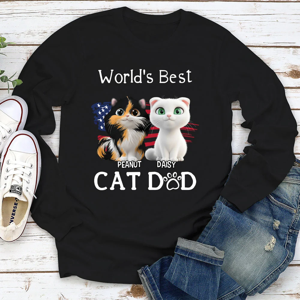 Best Cat Dad In The World - Personalized Custom Long Sleeve T-Shirt - Image 2