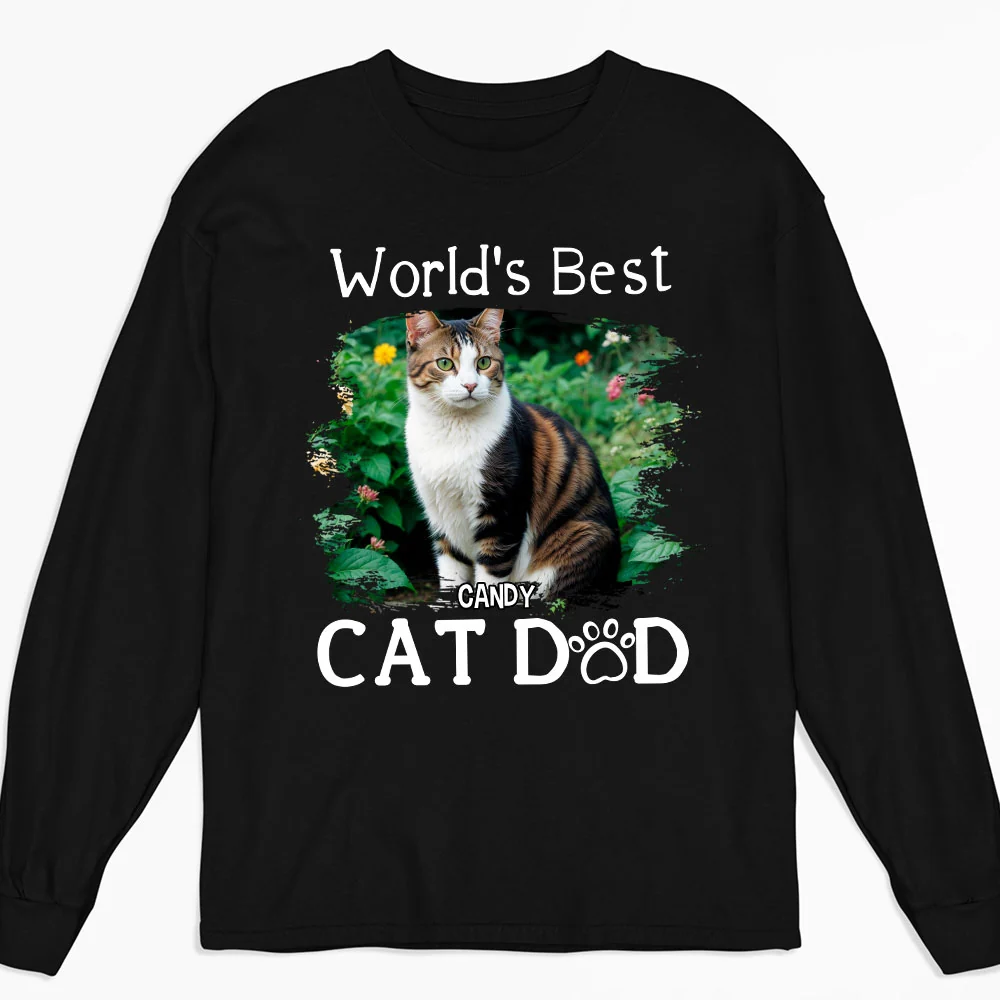 Best Cat Dad In The World Photo - Personalized Custom Long Sleeve T-Shirt