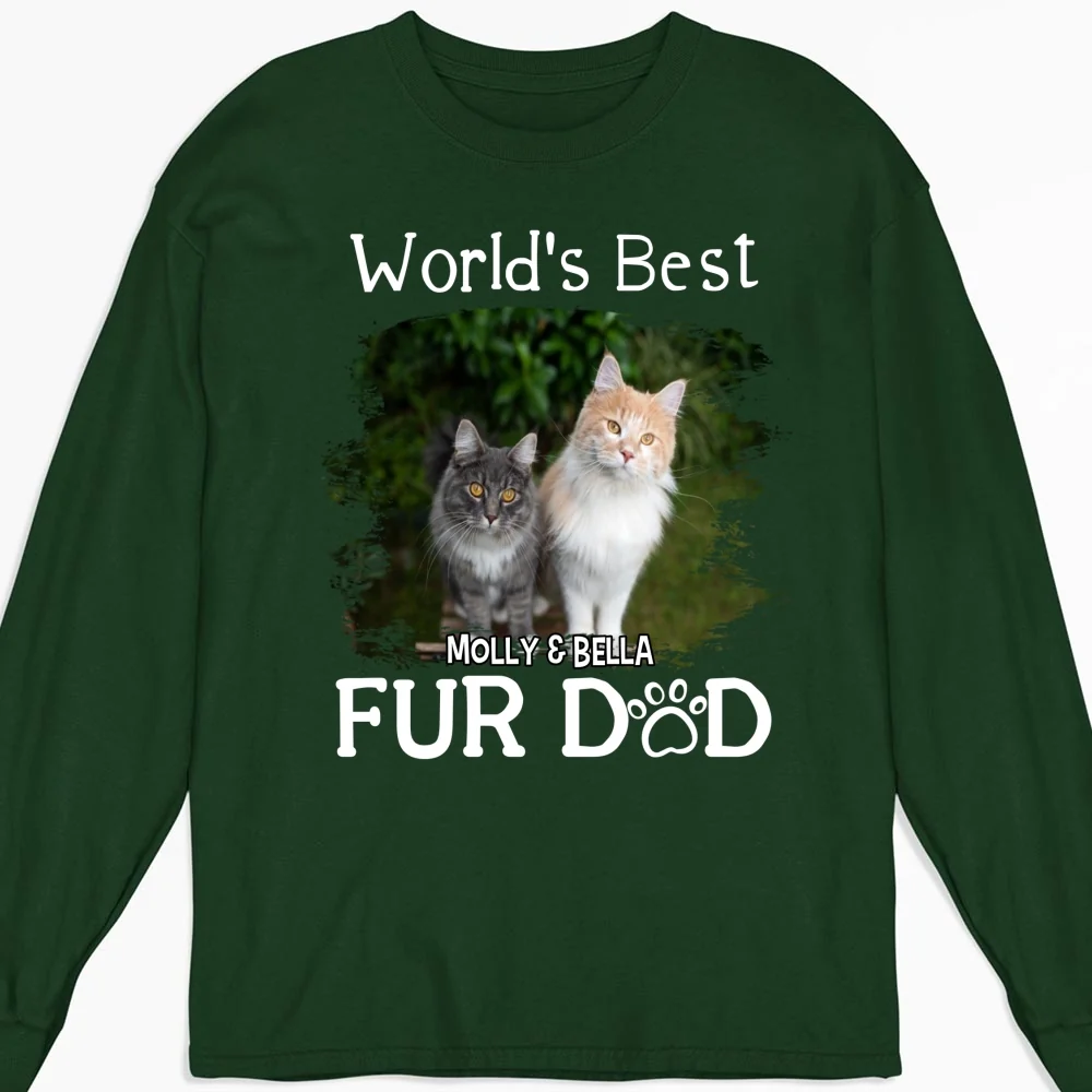 Best Cat Dad In The World Photo - Personalized Custom Long Sleeve T-Shirt - Image 7