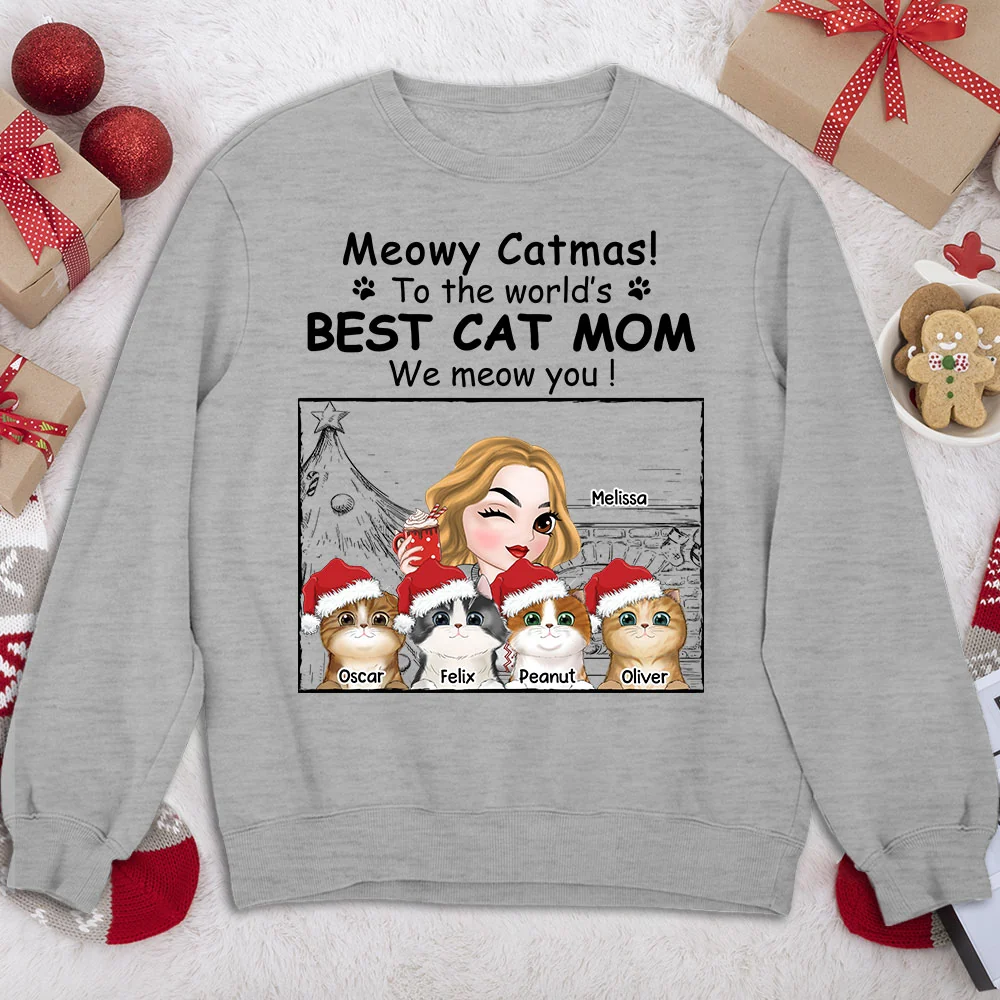 Best Cat Mom Christmas - Personalized Custom Sweatshirt - Image 5