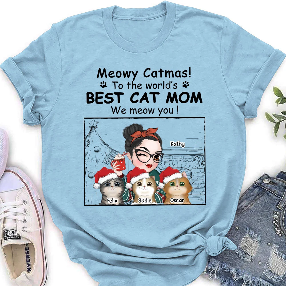 Best Cat Mom Christmas - Personalized Custom Women T-shirt - Image 4