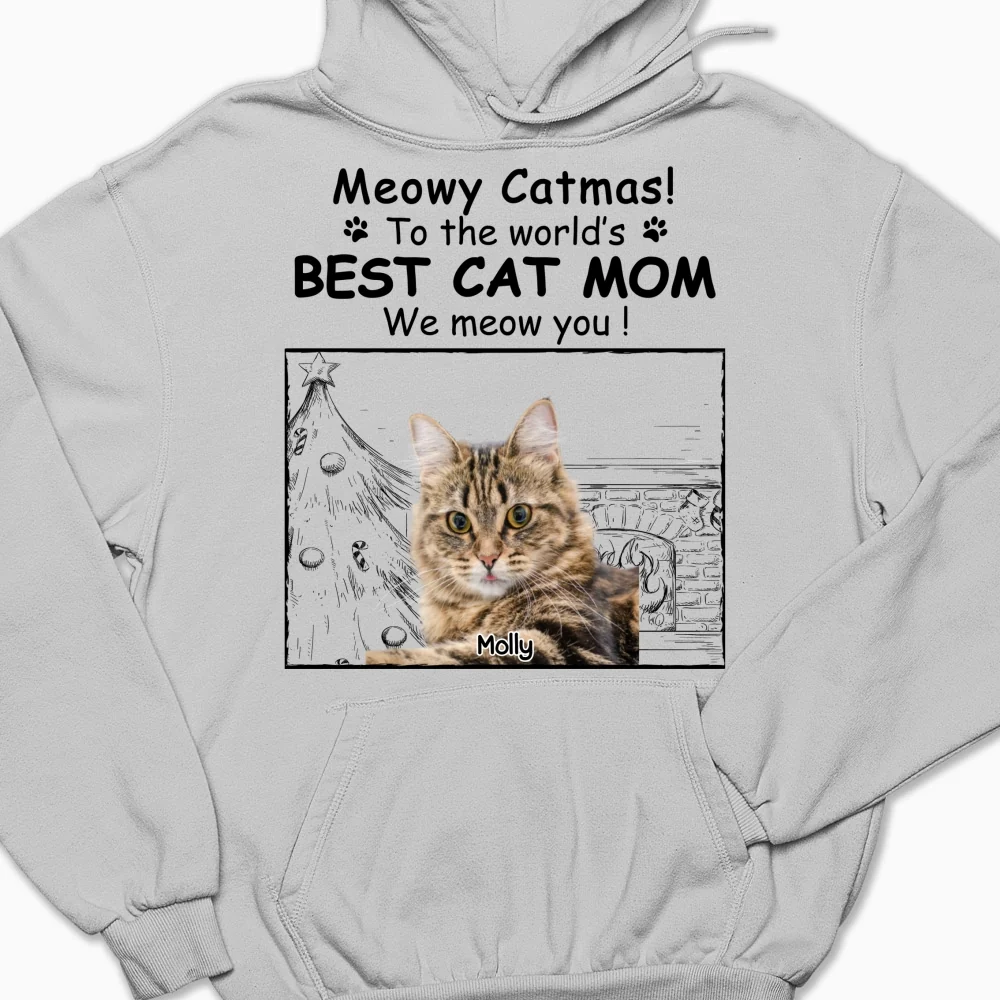 Best Cat Mom Christmas Photo - Personalized Custom Hoodie - Image 5