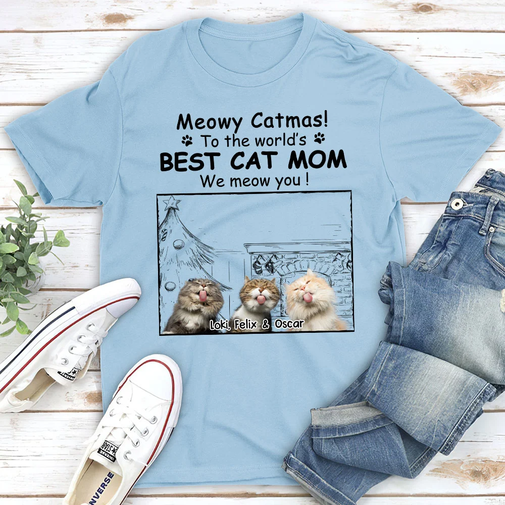 Best Cat Mom Christmas Photo - Personalized Custom Unisex T-shirt - Image 4