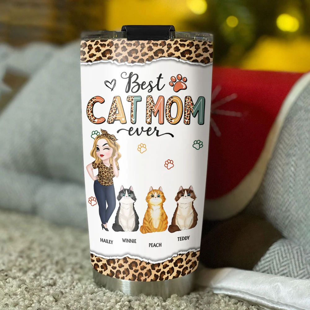 Best Cat Mom Ever and Ever - Personalized Custom Tumbler - Image 2