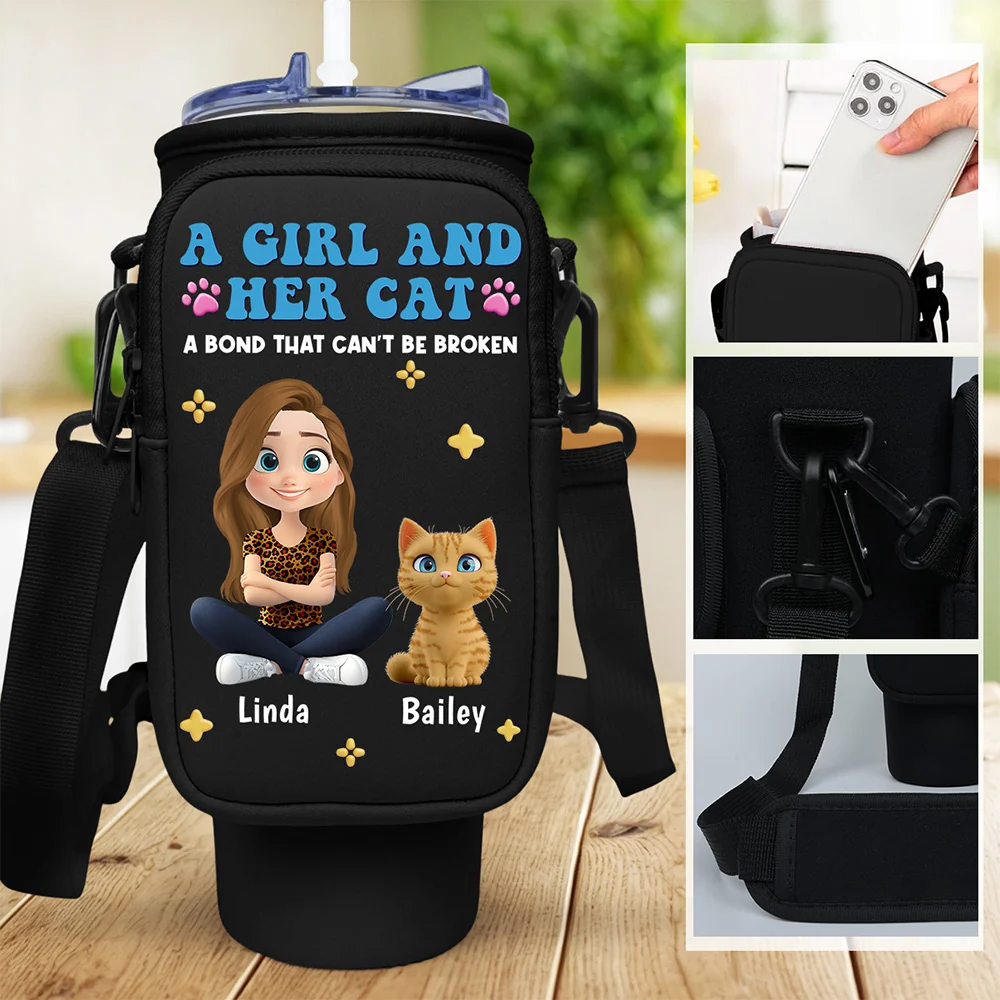 Best Cat Mom Ever - Personalized Custom 40oz Water Bottle Carrier Bag - Image 2