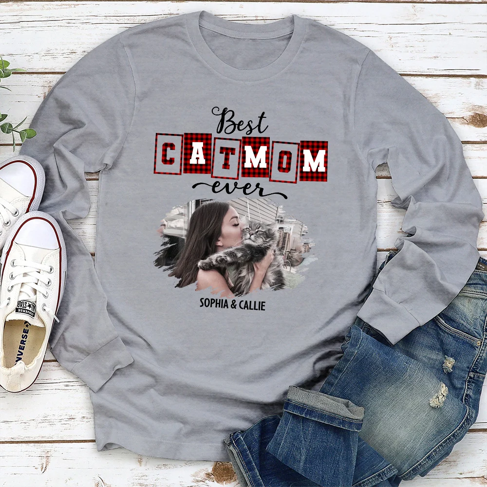 Best Cat Mom Of The Year Photo - Personalized Custom Long Sleeve T-shirt - Image 3