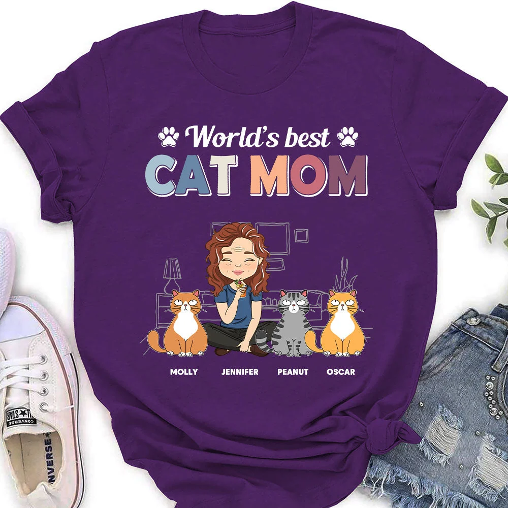 Best Cat Mom - Personalized Custom Women's T-shirt - Image 4