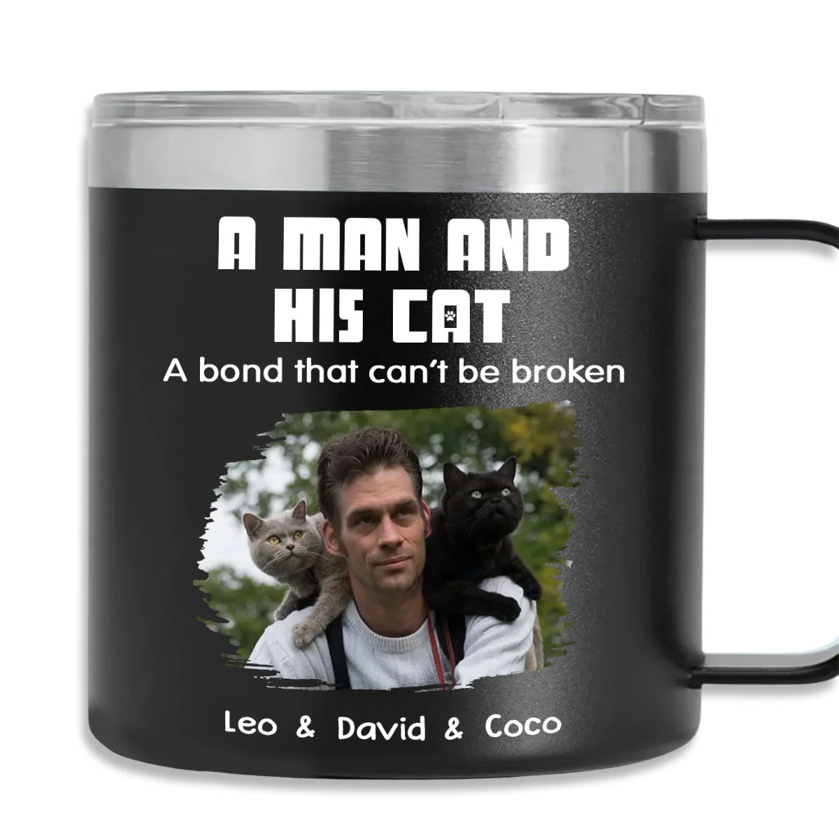 Best Dad Ever Cat Ver Photo - Personalized Custom 14oz Stainless Steel Tumbler With Handle