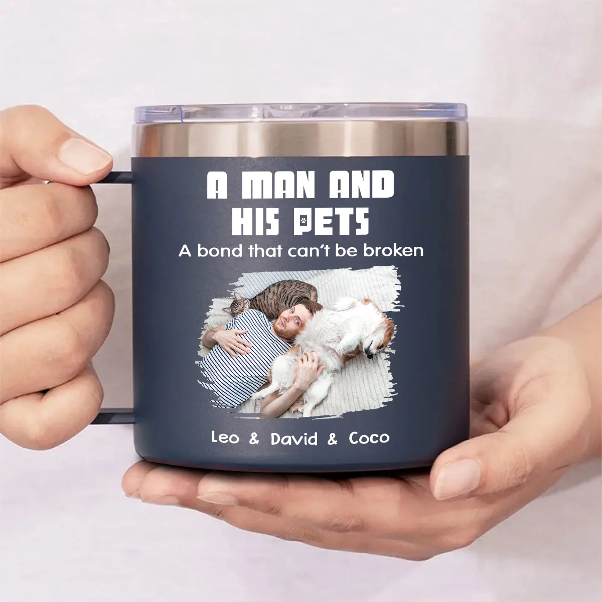 Best Dad Ever Pet Ver Photo - Personalized Custom 14oz Stainless Steel Tumbler With Handle
