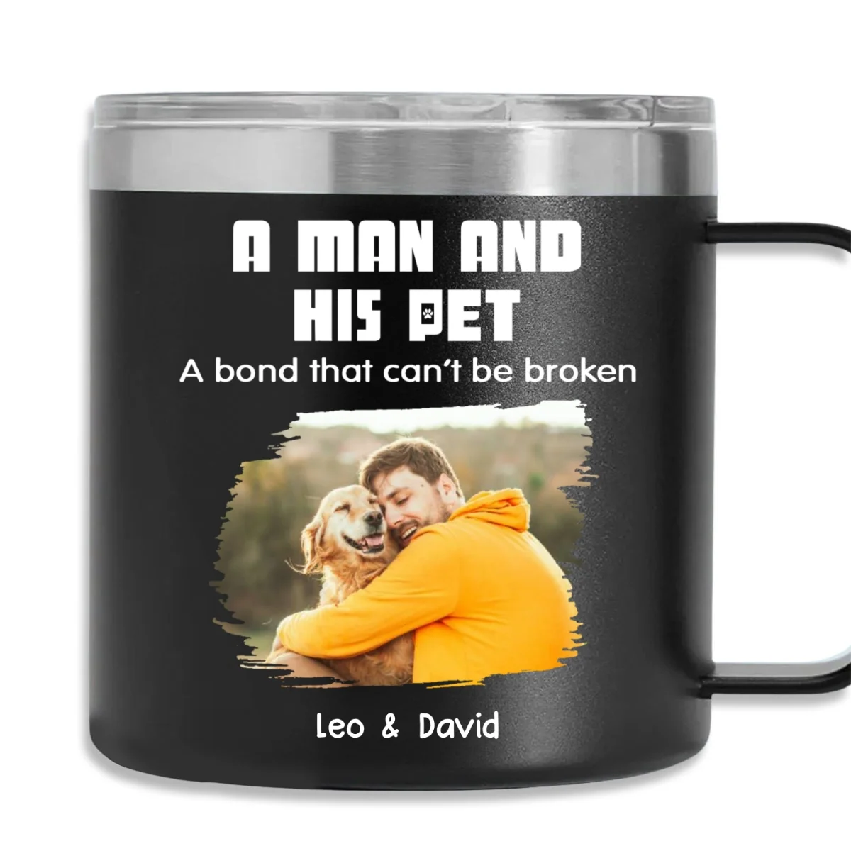 Best Dad Ever Pet Ver Photo - Personalized Custom 14oz Stainless Steel Tumbler With Handle - Image 2