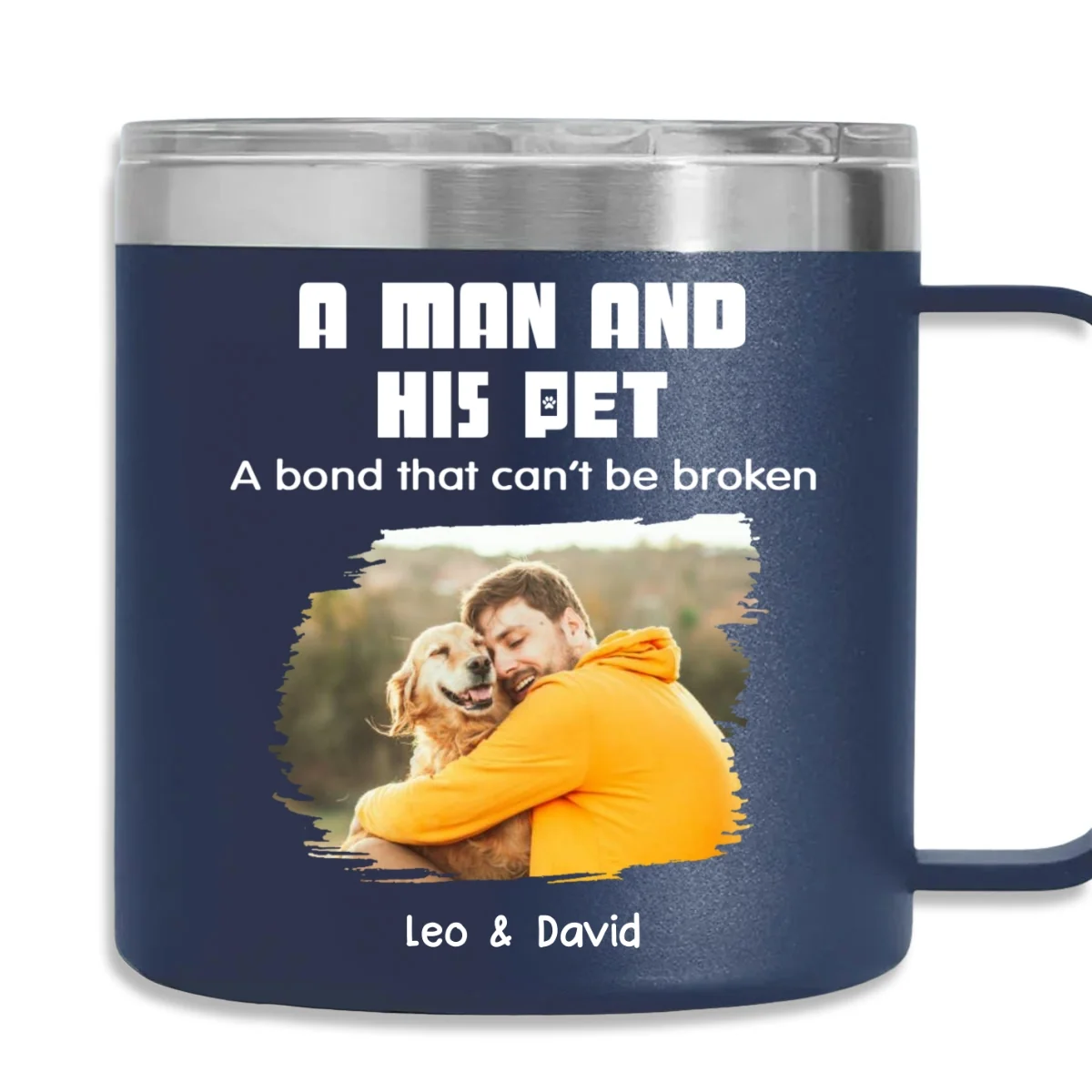 Best Dad Ever Pet Ver Photo - Personalized Custom 14oz Stainless Steel Tumbler With Handle - Image 3