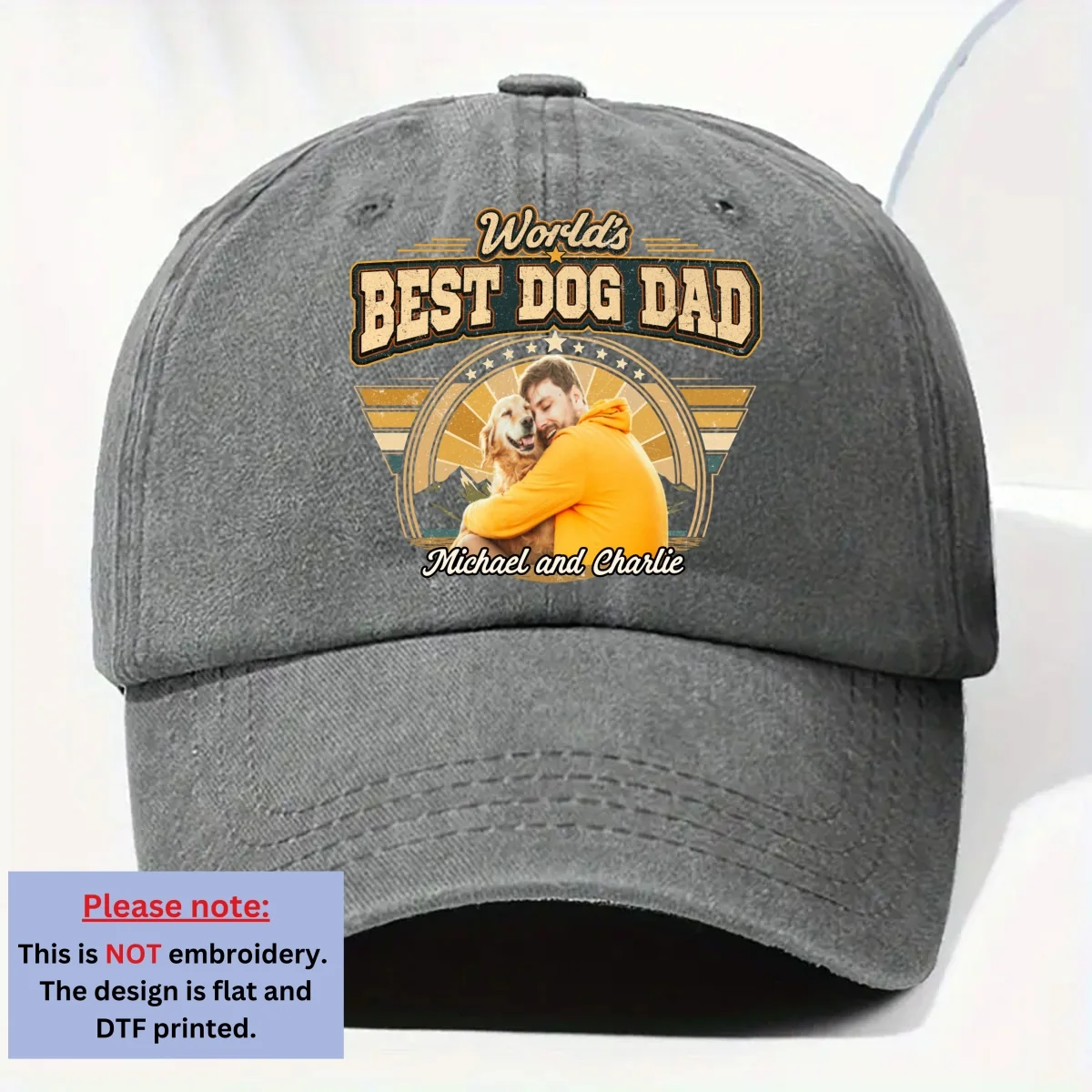Best Dad In The World Photo - Personalized Custom Vintage Washed Denim Cap - Image 7