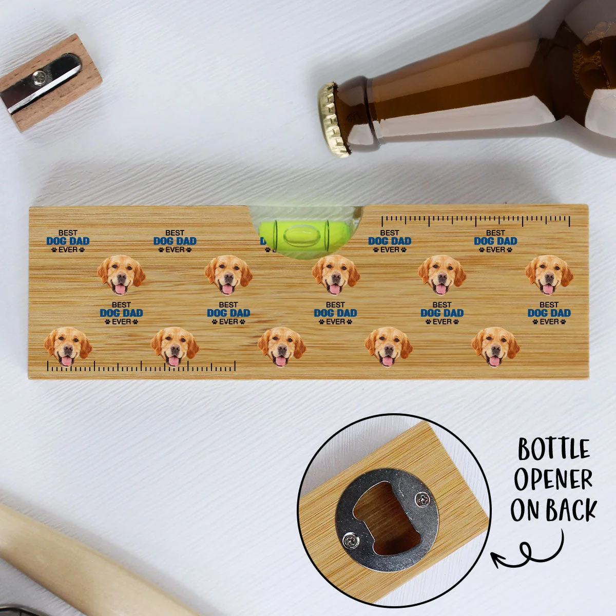 Best Dog Cat Dad Ever - Personalized Custom Wooden Spirit Level Bottle Opener