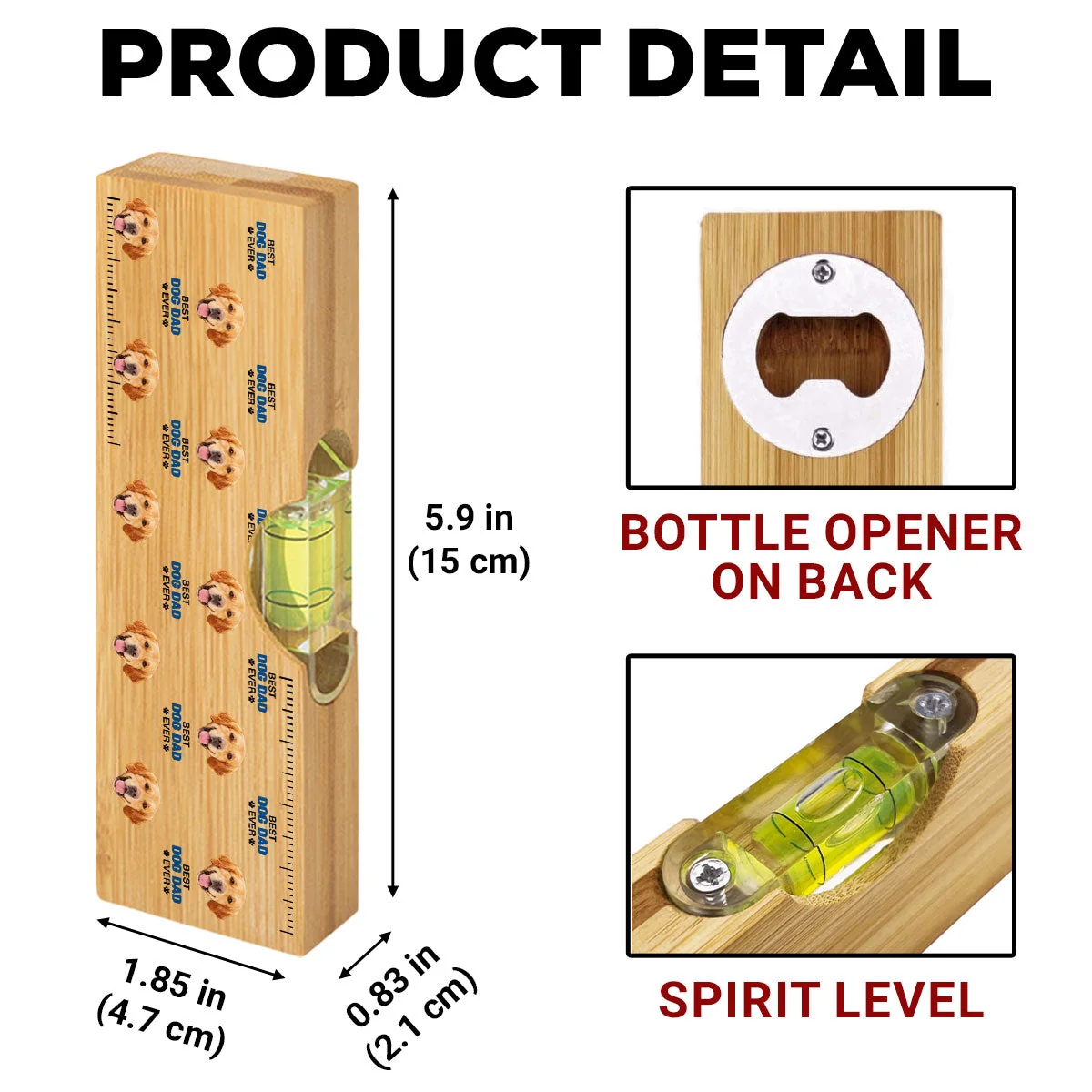 Best Dog Cat Dad Ever - Personalized Custom Wooden Spirit Level Bottle Opener - Image 6
