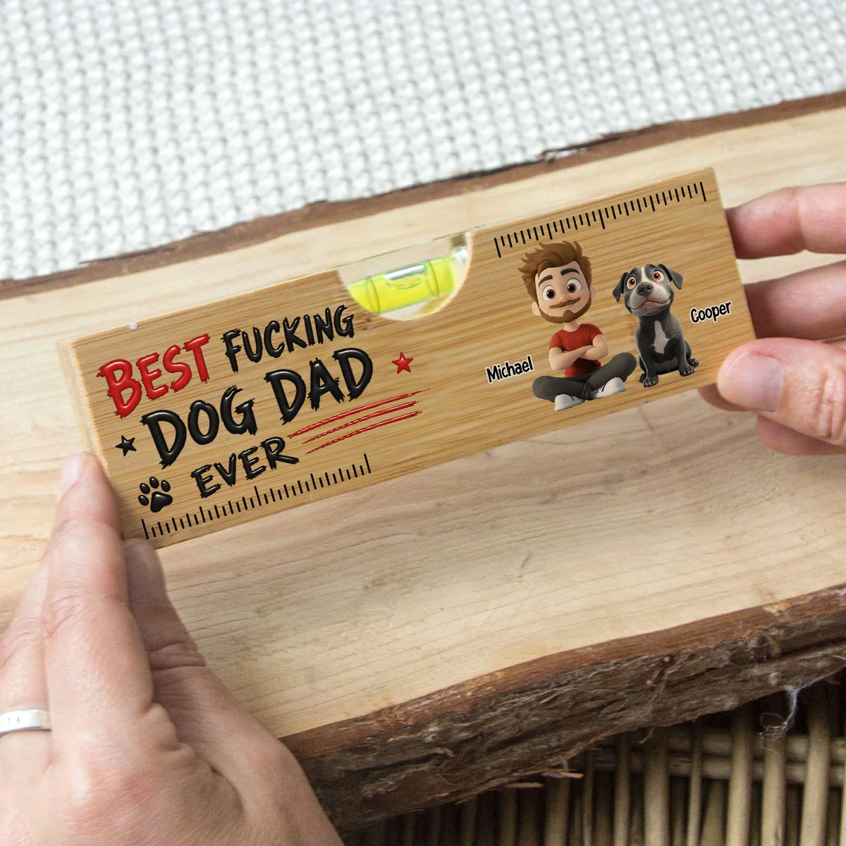 Best Dog Dad Ever - Personalized Custom Wooden Spirit Level Bottle Opener - Image 2