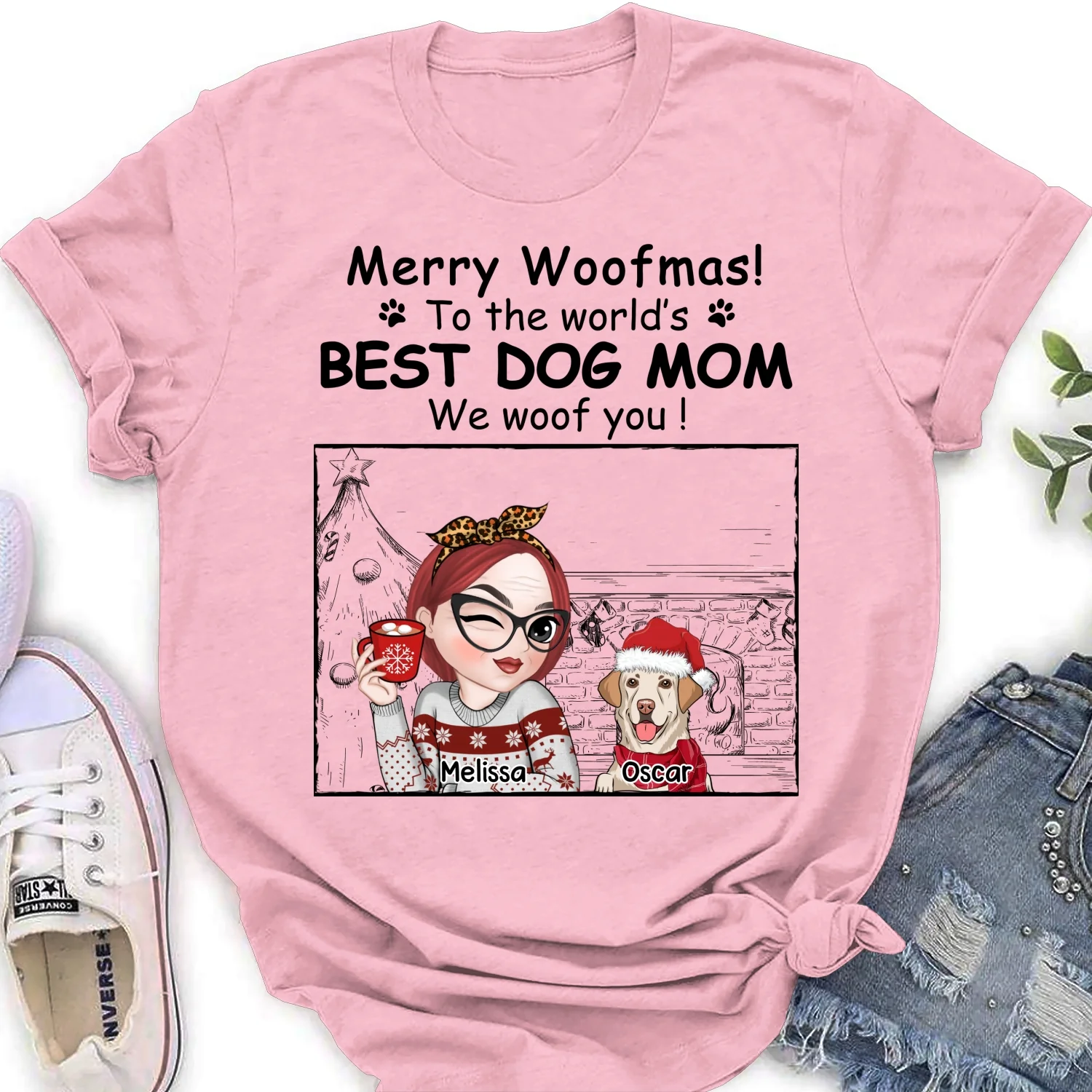 Best Dog Mom Christmas - Personalized Custom Women's T-shirt - Image 8