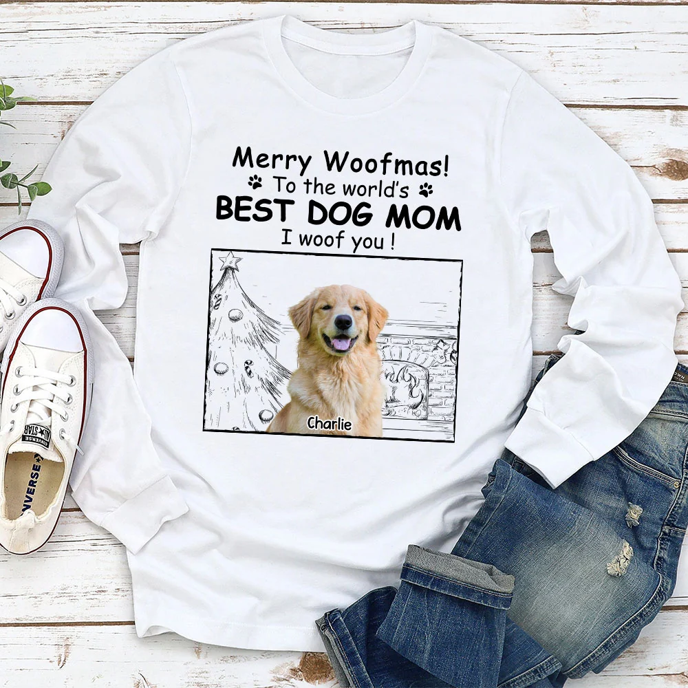 Best Dog Mom Christmas Photo - Personalized Custom Long Sleeve T-shirt - Image 2