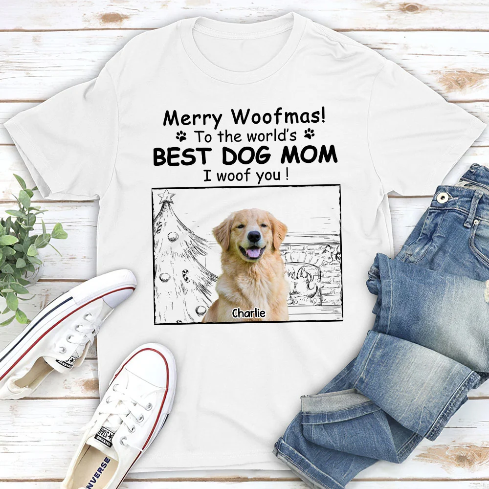 Best Dog Mom Christmas Photo - Personalized Custom Unisex T-shirt - Image 2