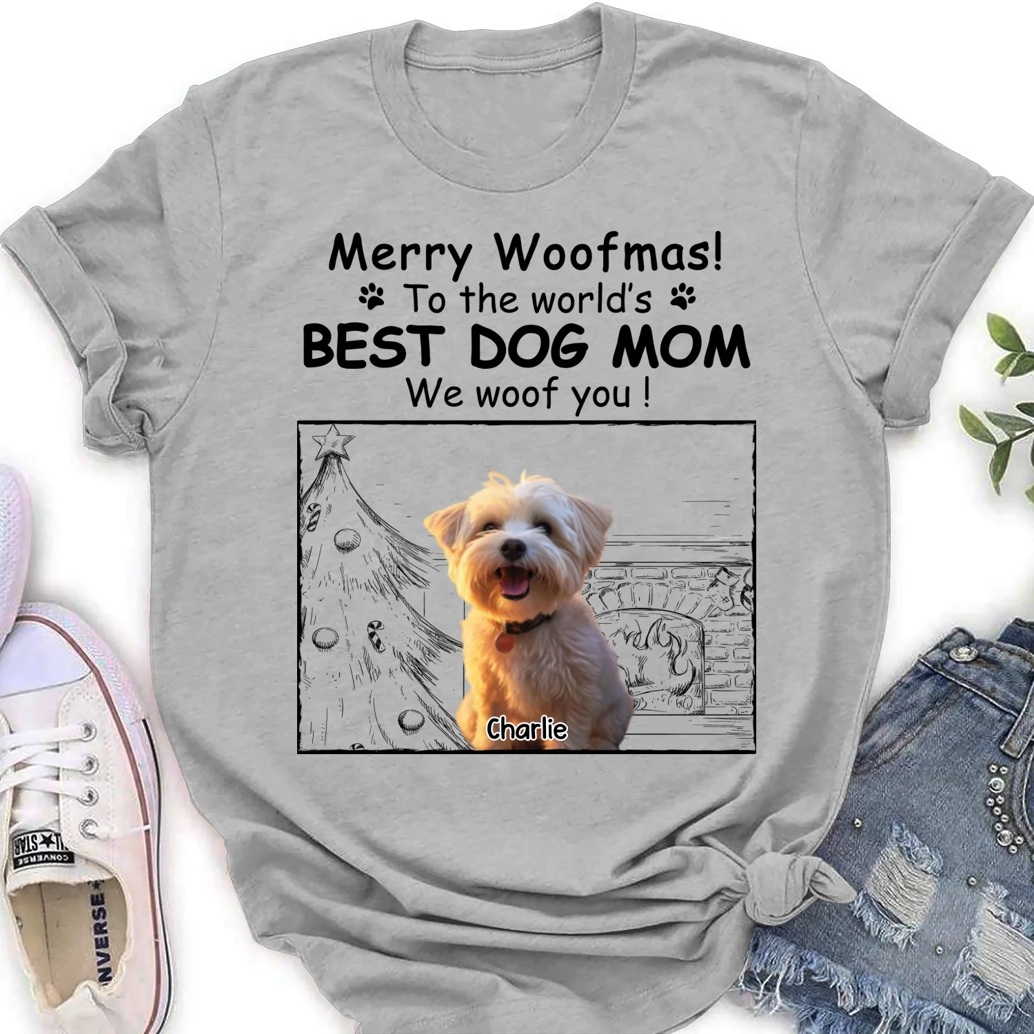 Best Dog Mom Christmas Photo - Personalized Custom Women T-shirt - Image 7