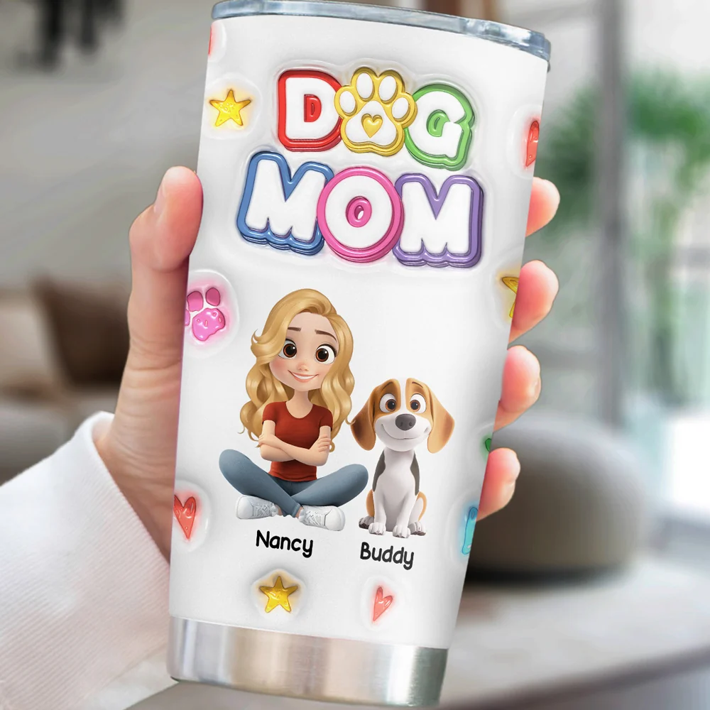 Best Dog Mom Ever Crayon Version - Personalized Custom 3D Inflated Effect Tumbler - Image 2