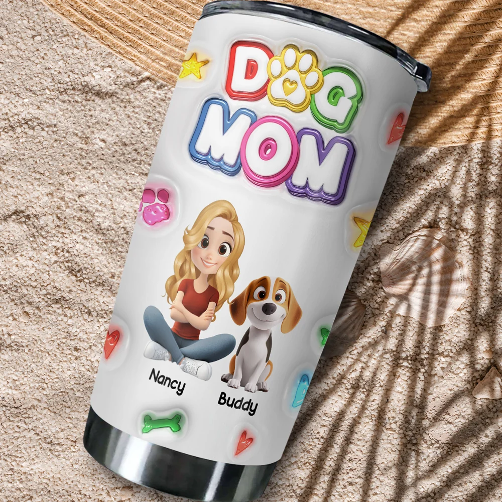 Best Dog Mom Ever Crayon Version - Personalized Custom 3D Inflated Effect Tumbler - Image 3