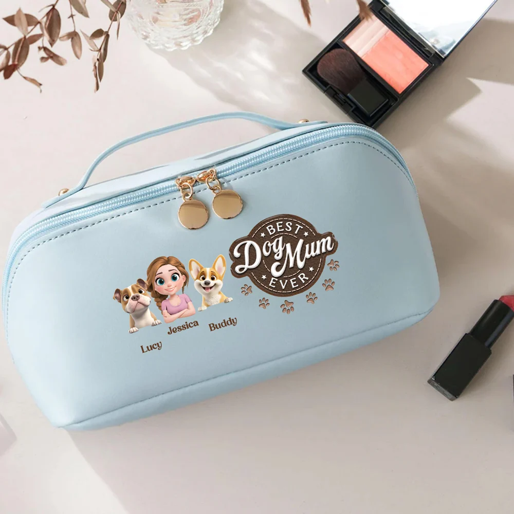 Best Dog Mom In The World - Personalized Custom Leather Makeup Bag - Image 5