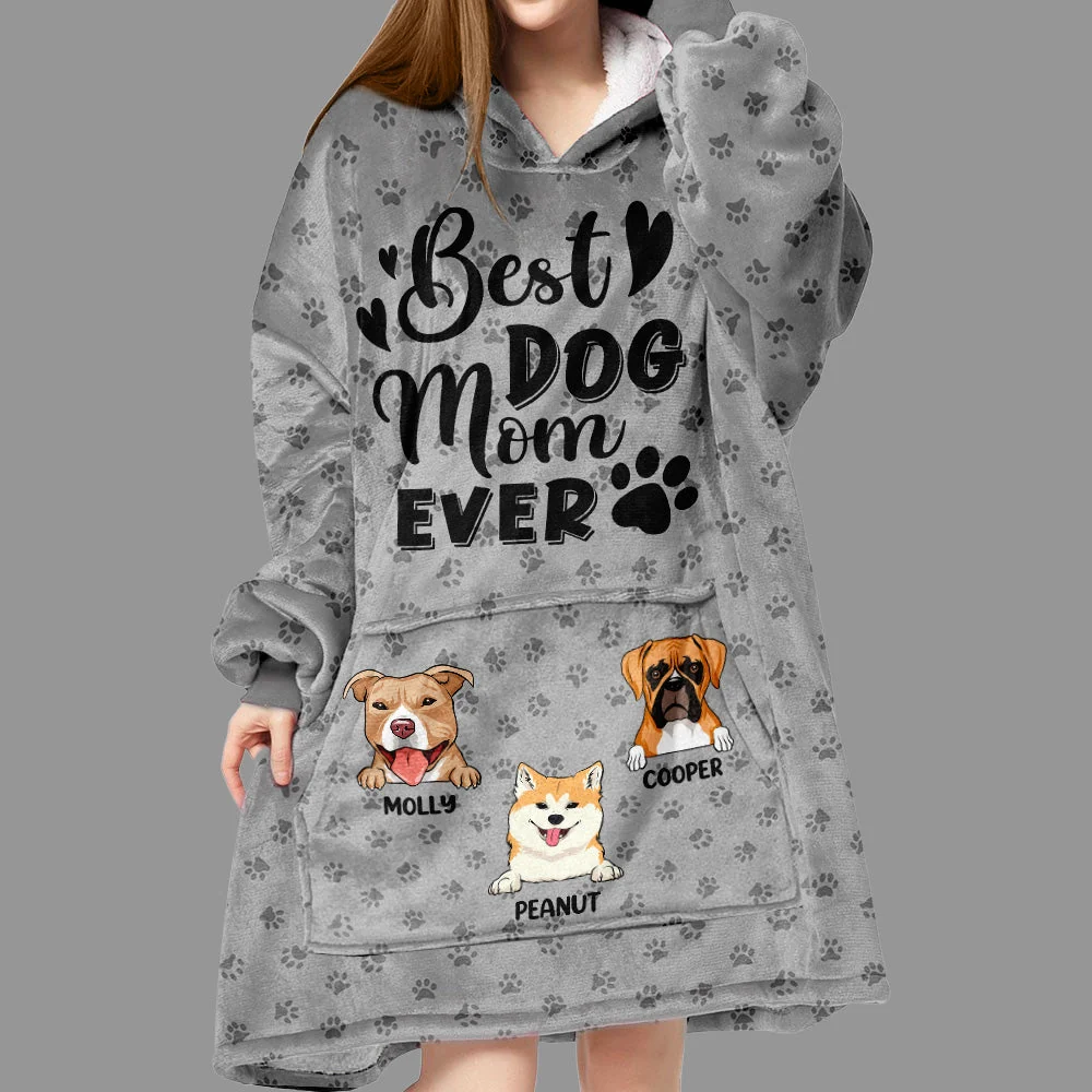 Best Dog Mom - Personalized Custom Blanket Hoodie - Image 5