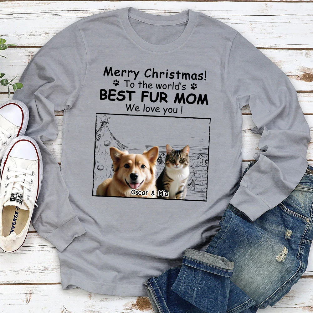 Best Fur Mom Christmas Photo - Personalized Custom Long Sleeve T-shirt - Image 3
