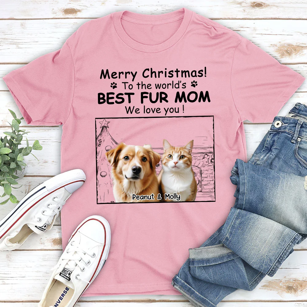 Best Fur Mom Christmas Photo - Personalized Custom Unisex T-shirt - Image 5