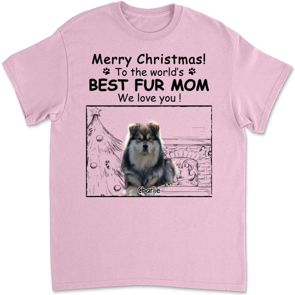 Best Fur Mom Christmas Photo - Personalized Custom Unisex T-shirt - Image 9