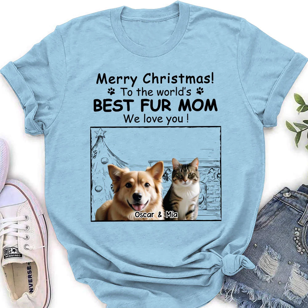 Best Fur Mom Christmas Photo - Personalized Custom Women T-shirt - Image 5